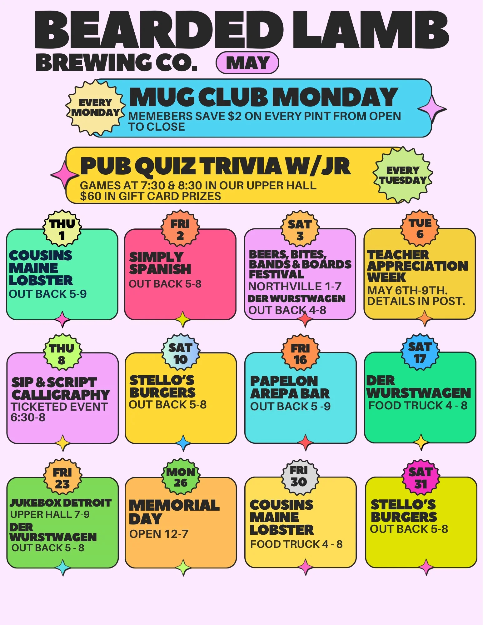 Colorful Playful Bold Style Events Schedule Flyer